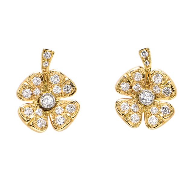 両耳合計0.92ct天然ダイヤモンドピアス K18YG フラワーモチーフ パヴェダイヤ スタッドピアス イエローゴールド 地金5.1g 中古 送料無料の通販は