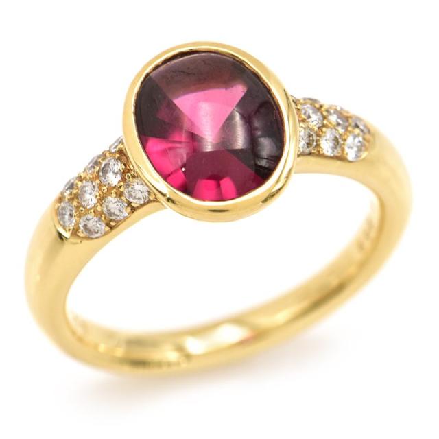 2.62ct天然ガーネットリング 16号 K18YG 合計0.26ct天然ダイヤモンド カボションカット 赤石 イエローゴールド 地金7.0g 中古 送料無料の通販は