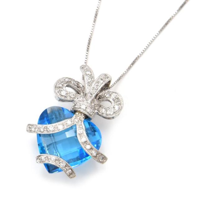 ギラロッシュ ブルートパーズ ダイヤ ペンダント ネックレス K18WG