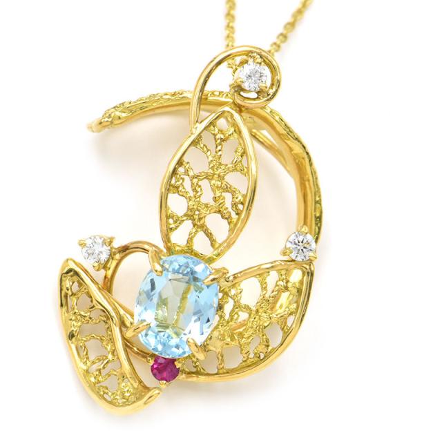 大野枝里子 ERI 1.56ctアクアマリンネックレス K18YG 合計0.15ct  