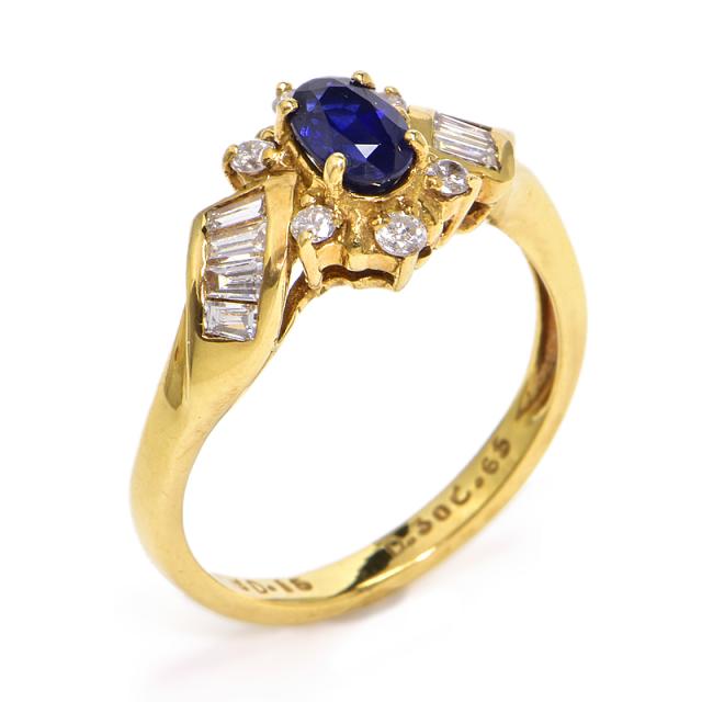 0.65ct天然サファイアリング 13号 K18YG 合計0.45ct天然ダイヤモンド  