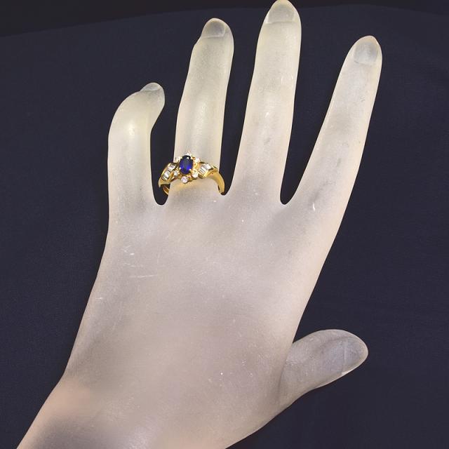 0.65ct天然サファイアリング 13号 K18YG 合計0.45ct天然ダイヤモンド  