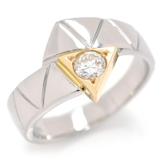 Fカラー/SI-2/Good/0.304ct天然ダイヤリング 17号 K18YG Pt900 仕上済 三角形 指輪 イエローゴールド プラチナ 地金10.0g 中古 送料無料の通販は 65,340円