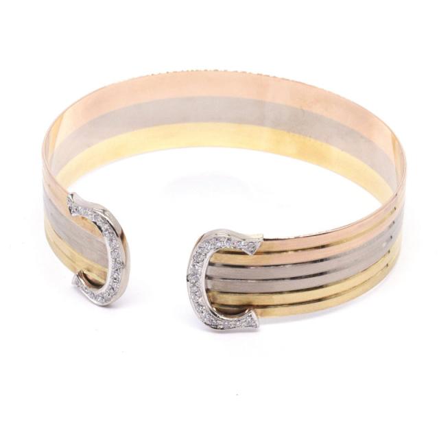 カルティエ C2バングル 18cm K18YG K18WG K18PG ダイヤモンド 3色 幅広 C2ブレスレット スリーカラーゴールド 地金31.9g 中古 送料無料の通販は