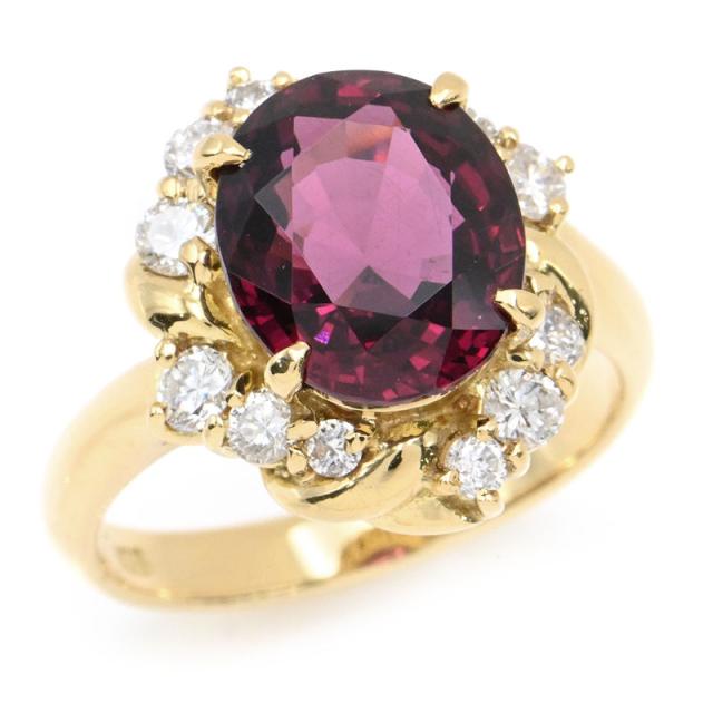 K18 18金 天然ダイヤモンド ガーネット リング リング 11号 K18 18金