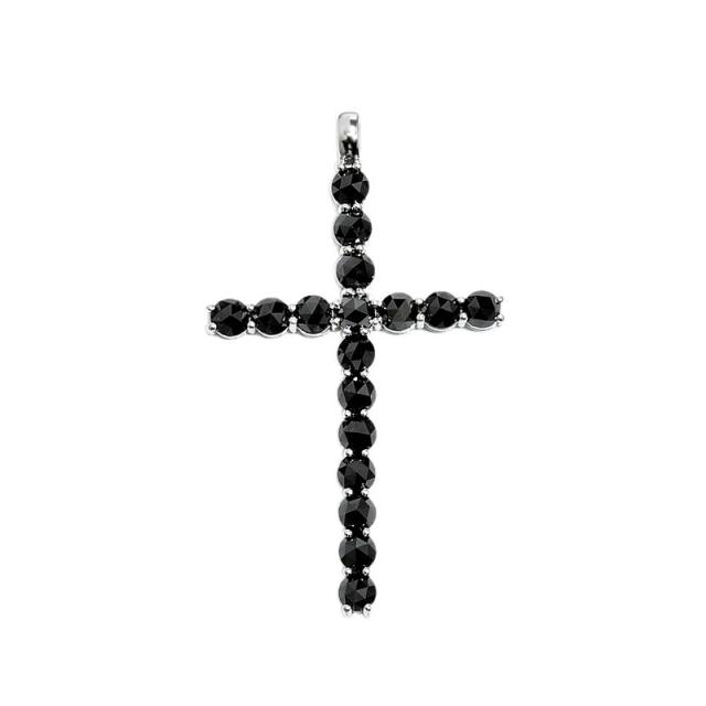K18WG ブラックダイヤ1.00ct ファセットローズカット クロスネックレス