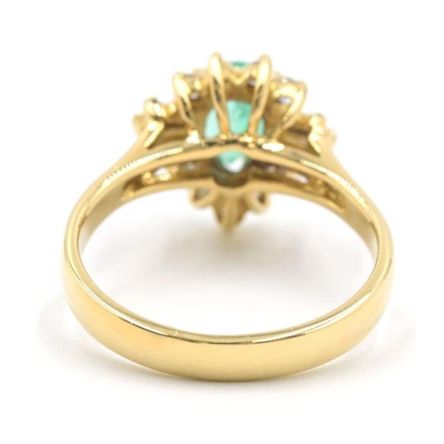 K18YG 天然ダイヤモンド付きエメラルドリング指輪18金0.4ct