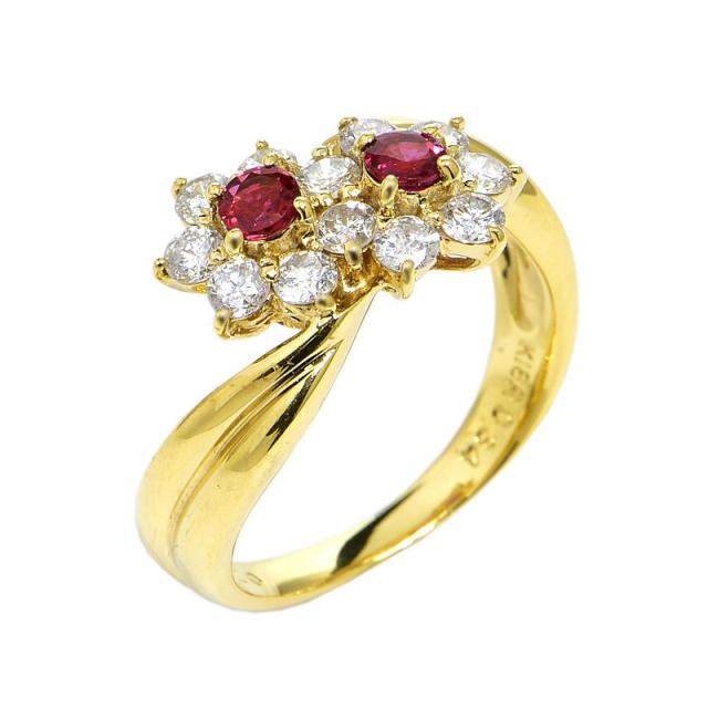 合計0.34ct天然ルビーリング 12.5号 K18YG 合計0.74ct天然ダイヤ  