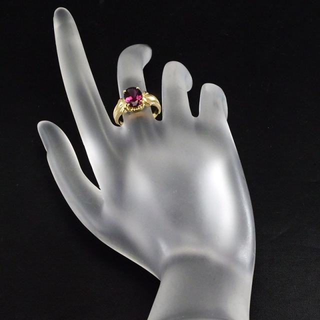 2.12ct天然ロードライトガーネットリング K18YG 11号 オーバルカット  