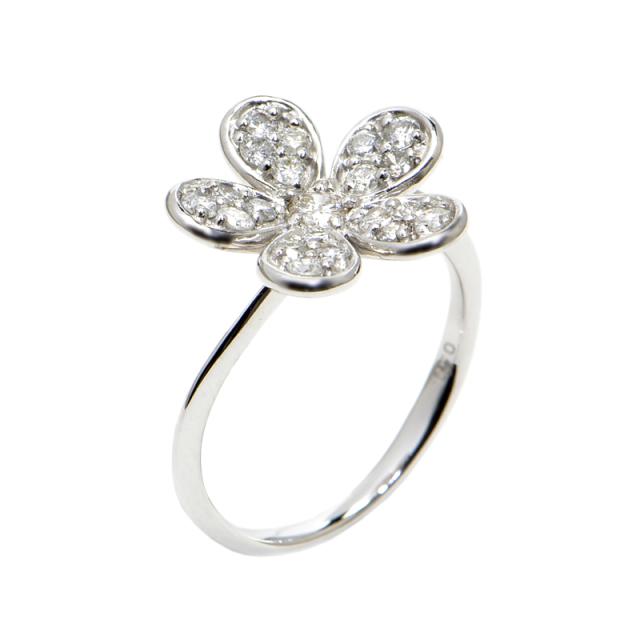 K18 750 フラワーモチーフ リング 天然ダイヤモンド0.5C 11号