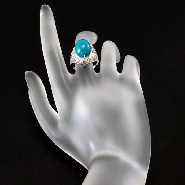 トルコ石＆ダイヤモンド指輪 天然トルコ石リング 15.5号 スリーピングビューティー産原石から磨いた