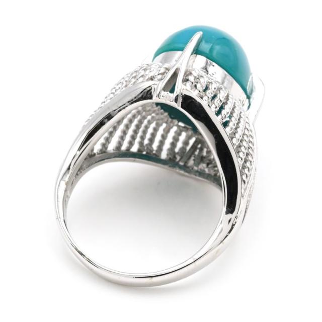 5.742ct天然ターコイズリング 7.5号 K14WG カボションカット トルコ石