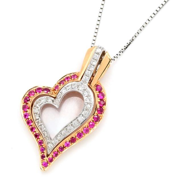 天然ルビーハートモチーフネックレス オープンハート 天然ダイヤモンド K18WG 天然ルビーハートモチーフネックレス オープンハート 天然ダイヤモンド