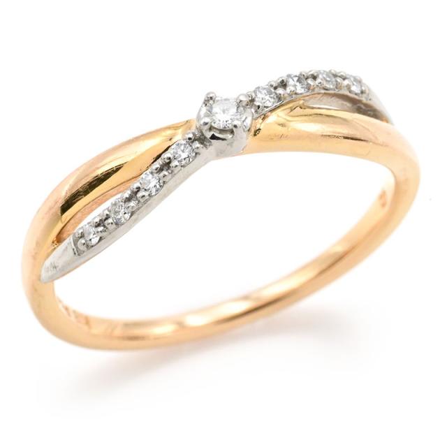 4℃ 約0.1ct天然ダイヤモンドリング 12号 K18PG Pt950 Xモチーフ  