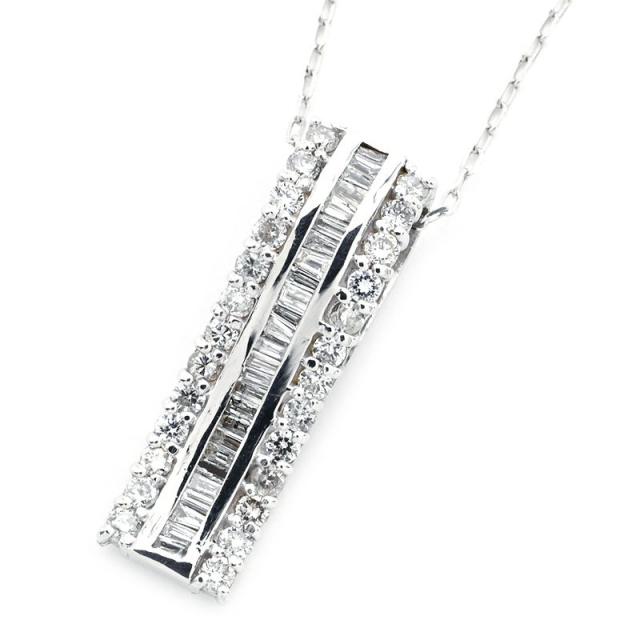 0.53ct天然ダイヤモンドネックレス K18WG スクエアモチーフ バーモチーフ ダイヤネックレス 45cm ホワイトゴールド 地金3.4g 中古 送料無料