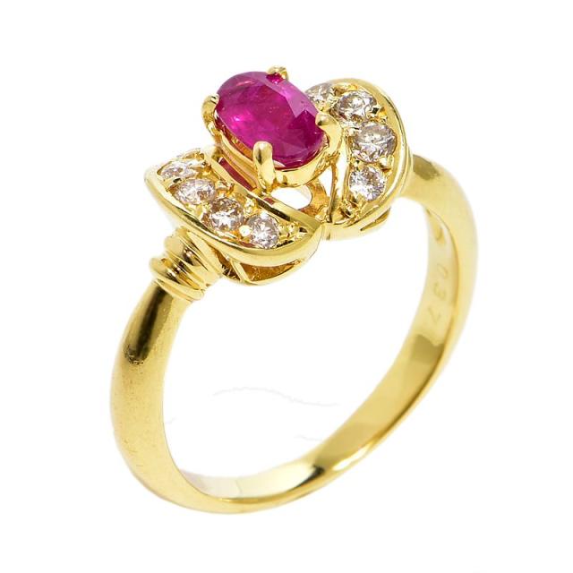 0.5ct天然ルビーリング 10.5号 K18YG 0.37ct天然ダイヤモンド 一粒ルビーリング オーバルカット イエローゴールド 地金3.8g  中古 送料無料