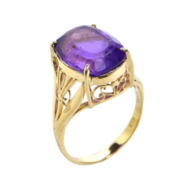 7.467ct天然アメジストリング 13号 K18YG 新品仕上済 一粒アメジストリング オーバルカット 大粒 イエローゴールド 地金3.5g 中古 送料無料