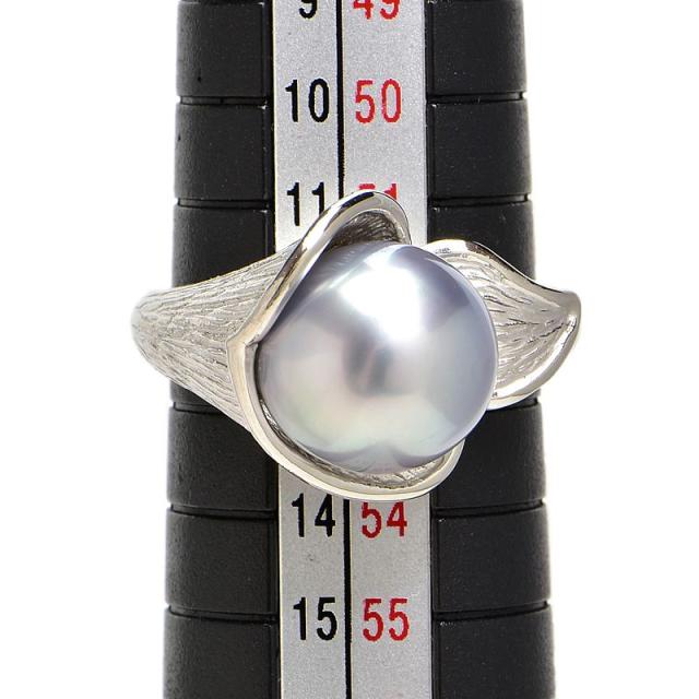 約10mm天然ブラックパールリング 12号 Pt900 鈴蘭リング すずらん スズラン フラワー 一粒パールリング プラチナ 地金約8g 中古 送料無料_2