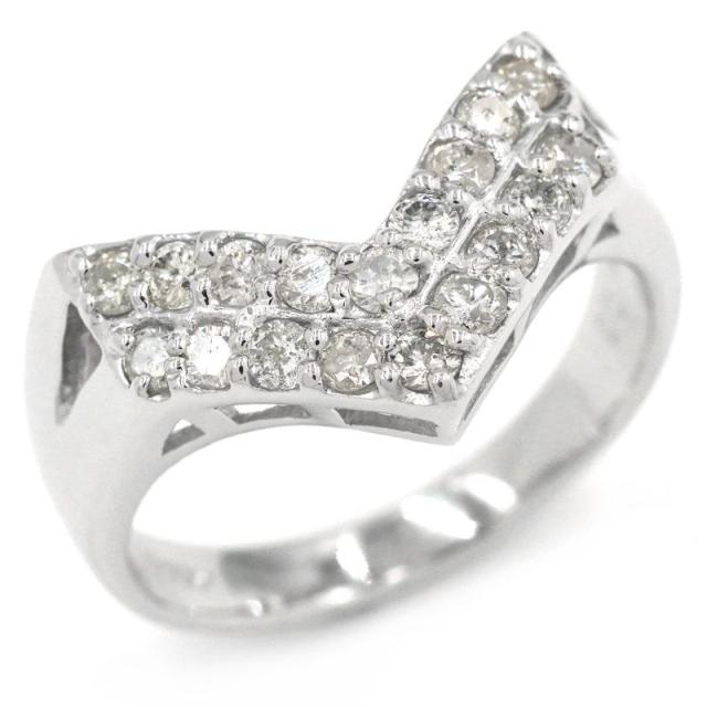 0.51ct天然ダイヤモンドリング 13号 Pt900 V字リング Vデザインリング Vモチーフリング パヴェダイヤリング プラチナ 地金6g 中古 送料無料