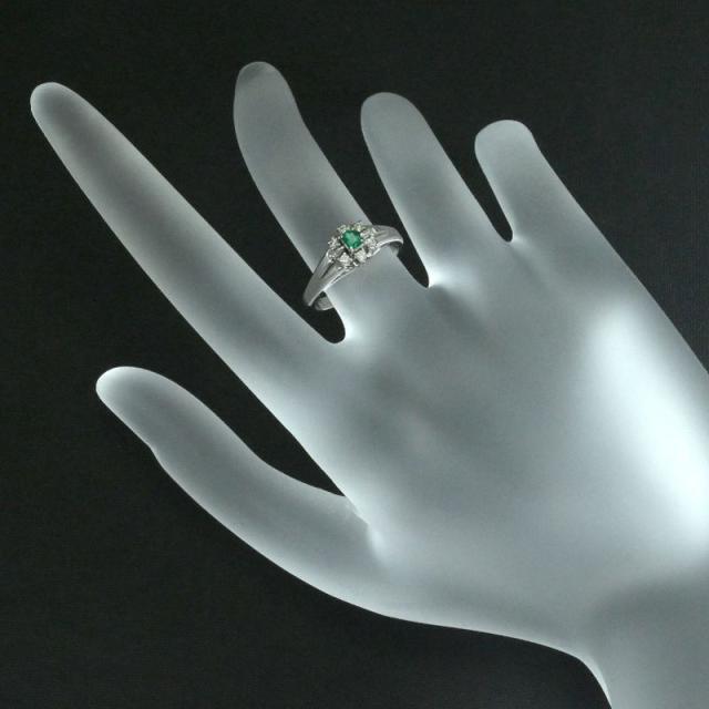 0.125ct天然エメラルドリング 8号 Pt900 0.09ct天然ダイヤモンド エメラルドカット 艶消し フラワー プラチナ 地金3.7g 中古 送料無料_7