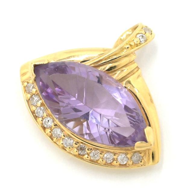 3.65ct天然アメジストペンダントトップ K18YG マーキスカット 栗モチーフ くり アメシストヘッド イエローゴールド 地金2.6g 中古 送料無料