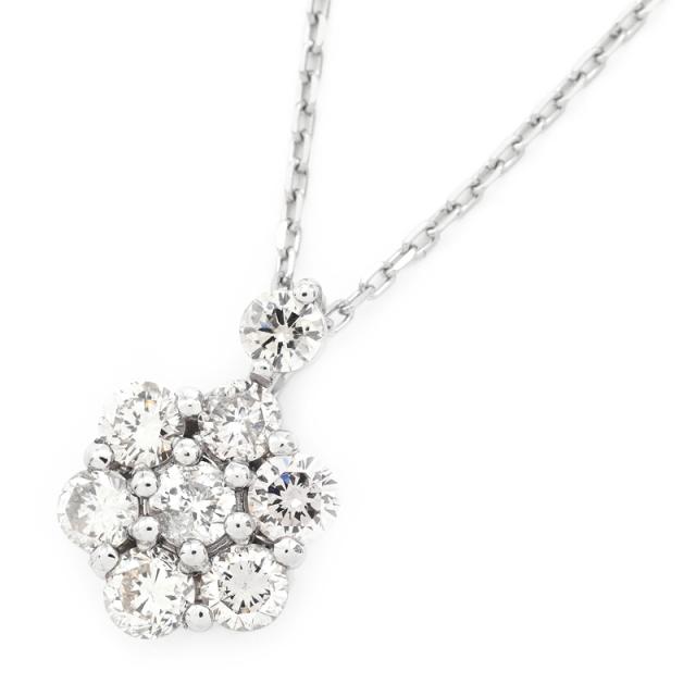 0.5ct天然ダイヤモンドネックレス Pt950 Pt850 ダイヤモンドペンダント フラワーモチーフネックレス プラチナ 地金2.5g 中古 送料無料