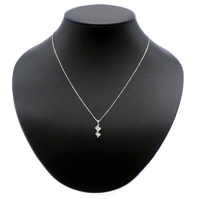 0.5ct天然ダイヤモンドネックレス Pt900 Pt850 2粒ダイヤネックレス プリンセスカット イナズマ カミナリ プラチナ 地金4.1g 中古 送料無料_1
