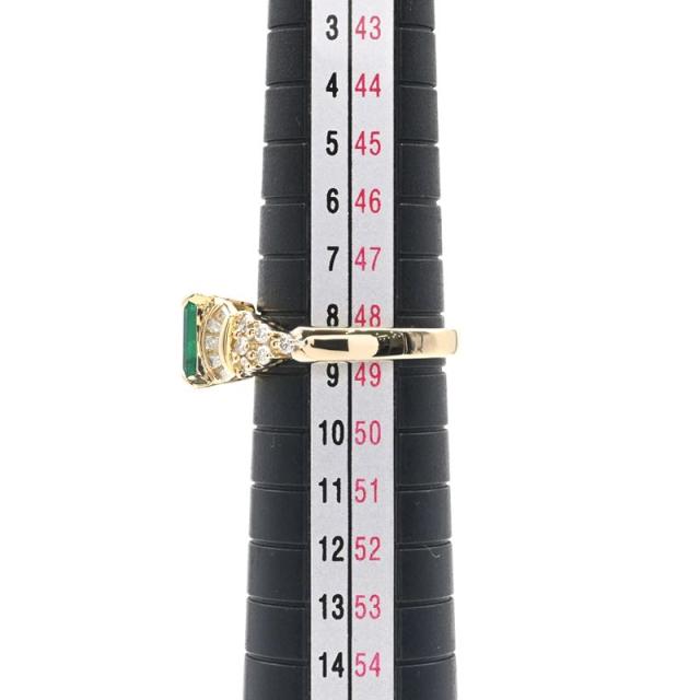 1.0ct天然エメラルドリング 9号 K18YG 0.45ct天然ダイヤモンド エメラルドカット バケットカット イエローゴールド 地金4.8g 中古 送料無料_4