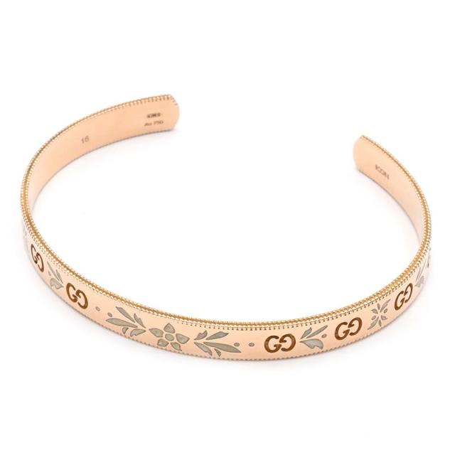 グッチ アイコンブルーム バングル #16 K18PG GG フラワー リーフ 植物 アイコン ブレスレット ピンクゴールド 地金14.2g 中古 送料無料