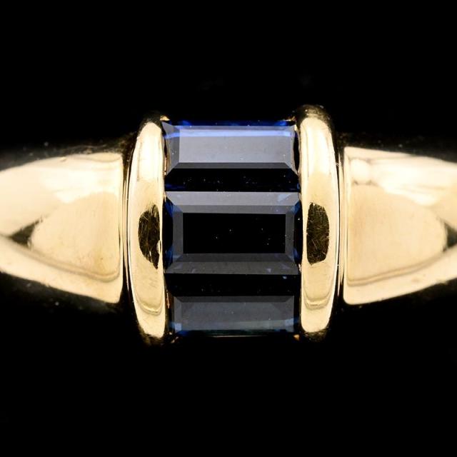 ティファニー スタッキングリング 13号 K18YG ブルーサファイア 金無垢 18金 バケットカット イエローゴールド 地金4.3g 中古 送料無料_5