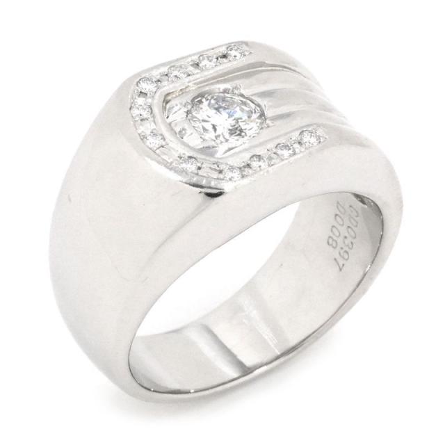 0.397ct/0.08ct天然ダイヤモンド 印台 リング 17号 Pt900 ダイヤ 半円 Cライン ワイド ストライプ 指輪 プラチナ 地金16.8g 中古 送料無料 108,900円