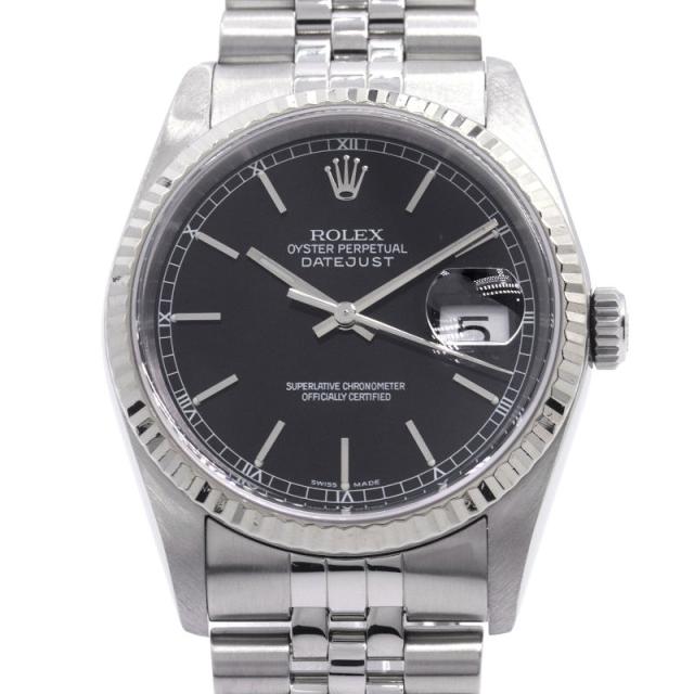 [3年保証] ロレックス メンズ デイトジャスト 16234 F番 OH/新品仕上済 K18WG SS 黒文字盤 自動巻き 腕時計 中古 送料無料の通販は 391,050円