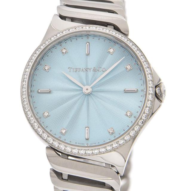 [3年保証] ティファニー レディース メトロ 2ハンド 60874859 ダイヤベゼル ダイヤインデックス ブルー クオーツ 腕時計 中古 送料無料腕時計レディース