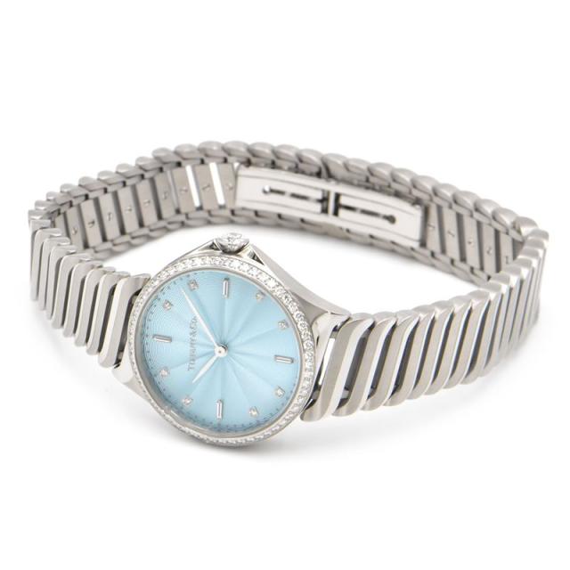 [3年保証] ティファニー レディース メトロ 2ハンド 60874859 ダイヤベゼル ダイヤインデックス ブルー クオーツ 腕時計 中古 送料無料