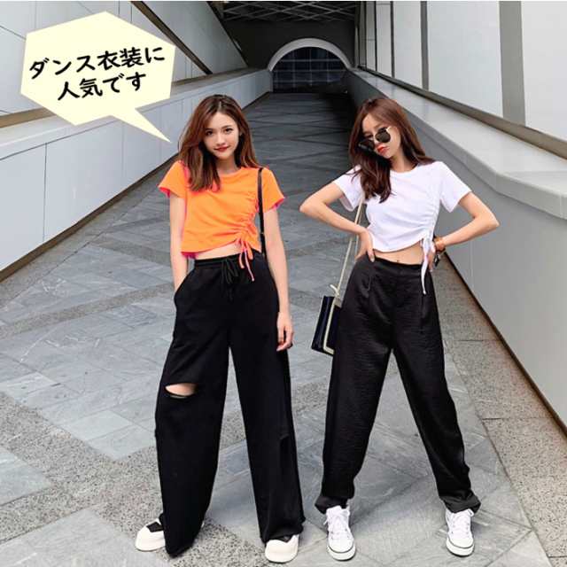 へそ出し 着痩せ トップス【ブラック 黒】 半袖 Tシャツ ショート丈