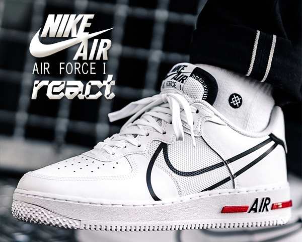 air force 1 react white black red