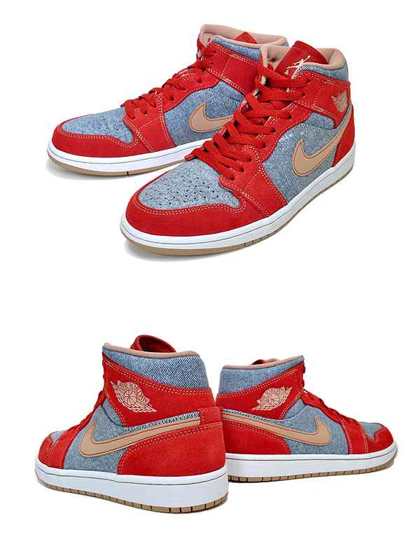 【ナイキ エアジョーダン 1 ミッド SE】NIKE AIR JORDAN 1 MID SE DENIM cinnabar/hemp-white  dm4352-600 スニーカー AJ1 デニム レッド｜au PAY マーケット