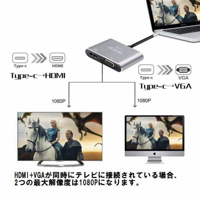 超便利 ４k解像度 Usb C Hdmi Vga 変換 同時表示も可能 映像出力ケーブル ハブの通販はau Pay マーケット グローバルビジネス