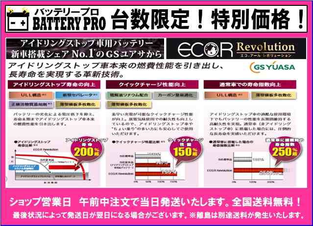 台数限定 送料無料 24ヵ月保障付 Gs Yuasa 国産車用バッテリー アイドリングストップ車対応 Er Q 85 95d23lの通販はau Pay マーケット バッテリープロ