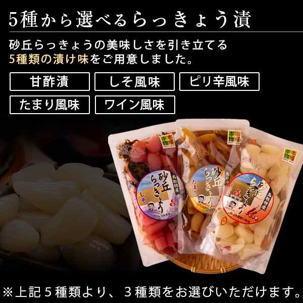 PAY　砂丘らっきょう漬け　送料無料（北海道・沖縄を除く）の通販はau　選べる3パックセット　au　風味絶佳.山陰　マーケット　マーケット－通販サイト　国産　無添加　鳥取県福部町産　PAY