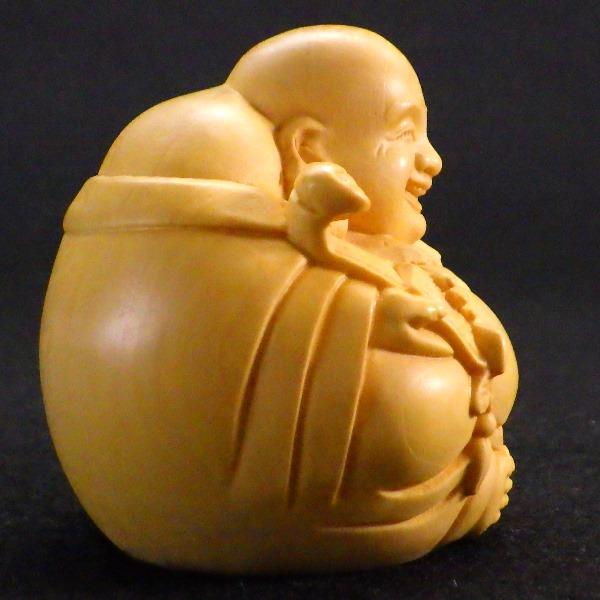 送料無料　根付布袋様　時代物、細密彫物 柘植 木彫 根付】 布袋様 （根付 布袋様 七福神 柘植 木彫品