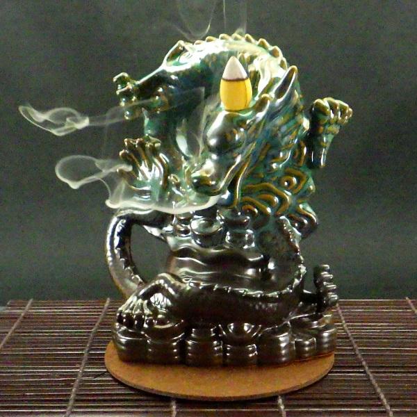 倒流香炉 香炉 龍 陶器 逆流香炉 お香セット お香アロマ お香 浄化 龍の置物 龍神 龍神様 風水置物 風水グッズ 風水インテリア 開運グッズ 風水 2026 (招財福煙青龍倒流香炉 倒流香付) 送料無料_2