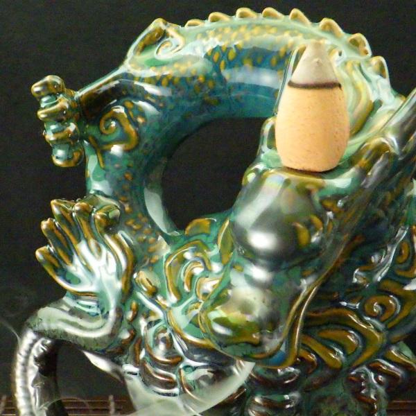 倒流香炉 香炉 龍 陶器 逆流香炉 お香セット お香アロマ お香 浄化 龍の置物 龍神 龍神様 風水置物 風水グッズ 風水インテリア 開運グッズ 風水 2026 (招財福煙青龍倒流香炉 倒流香付) 送料無料_11