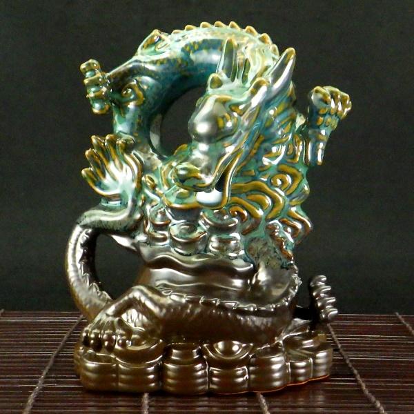 倒流香炉 香炉 龍 陶器 逆流香炉 お香セット お香アロマ お香 浄化 龍の置物 龍神 龍神様 風水置物 風水グッズ 風水インテリア 開運グッズ 風水 2026 (招財福煙青龍倒流香炉 倒流香付) 送料無料_3