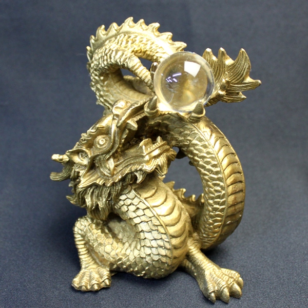 龍の置物 龍 置物 龍グッズ 銅製 古代勝龍金宝珠付 風水 龍 宝珠 置物 金運 金龍 リビング 玄関 開運 運気 水晶 置物 縁起物 龍脈 銅製 風水2026 送料無料