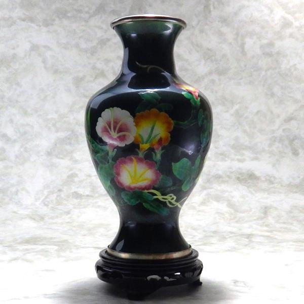 七宝焼き技法のビンテージ エナメルと真鍮の花瓶 | 中国 1980