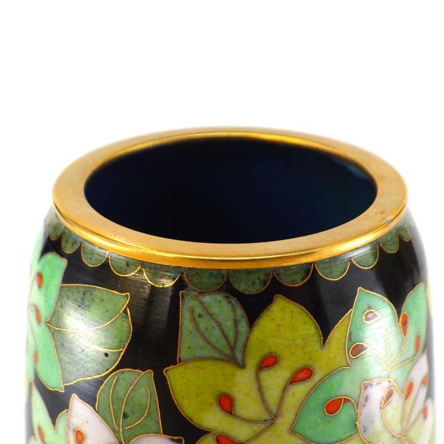 七宝焼緑彩花瓶小花柄 七宝焼 工芸品 中国花瓶 レトロ柄 花瓶 おしゃれ 
