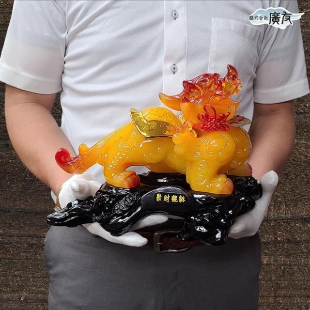 貔貅 ヒキュウ 金運 置物 金運アップグッズ 風水 風水置物 風水インテリア 風水グッズ 宝くじ 2026 (瑠璃招財避邪貔貅ヒキュウ一対特大黄 中国結 五帝古銭付き) 送料無料_12