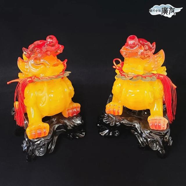 貔貅 ヒキュウ 金運 置物 金運アップグッズ 風水 風水置物 風水インテリア 風水グッズ 宝くじ 2026 (瑠璃招財避邪貔貅ヒキュウ一対特大黄 中国結 五帝古銭付き) 送料無料_3