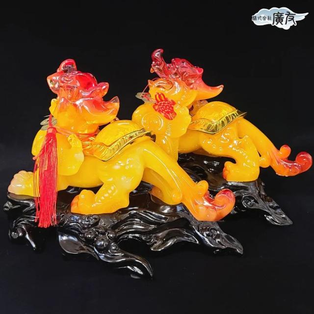 貔貅 ヒキュウ 金運 置物 金運アップグッズ 風水 風水置物 風水インテリア 風水グッズ 宝くじ 2026 (瑠璃招財避邪貔貅ヒキュウ一対特大黄 中国結 五帝古銭付き) 送料無料_5